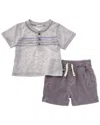 Splendid 2pc Getaway Stripe T-shirt & Short Set In Gray