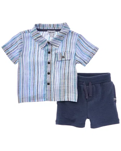 Splendid Kids' 2pc Hang Ten Linen-blend Button-down Shirt & Short Set In Blue