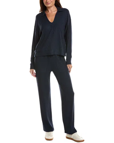 Splendid Knit Polo And Pant Set In Blue