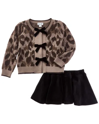 Splendid 2pc Leopard Bow Cardigan & Skirt Set In Animal Print