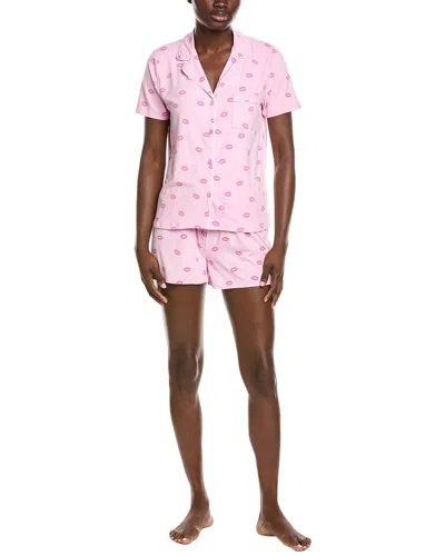Splendid 2pc Notch Top & Boxer Set In Pink