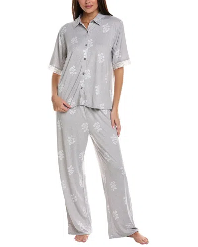 Splendid 2pc Notch Top & Pajama Pant Set In Grey