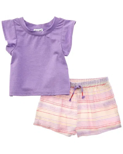 Splendid Kids' 2pc Summer Stripe Shirt & Short Set In Purple