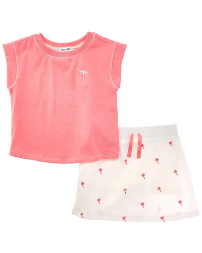 Splendid Kids' 2pc Tropical Palm T-shirt & Skirt Set In Pink
