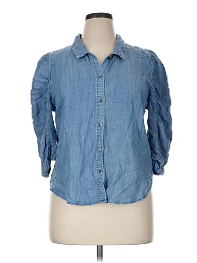 Pre-owned Splendid 3/4 Sleeve Button Down Shirt In Blue