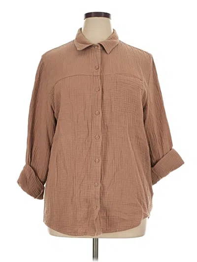 Pre-owned Splendid 3/4 Sleeve Button Down Shirt In Brown