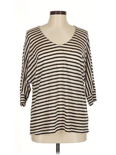 Pre-owned Splendid 3/4 Sleeve Top Ivory Stripes Pattern V Neck Tops In White