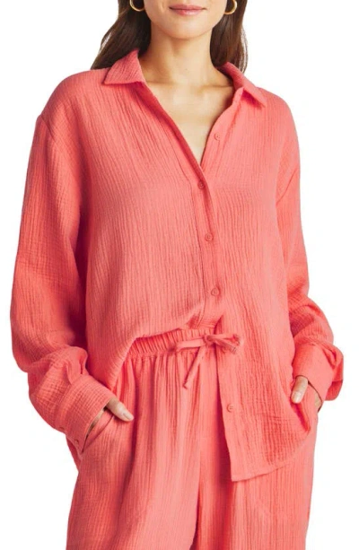 Splendid Adele Oversize Cotton Gauze Button-up Shirt In Persimmon