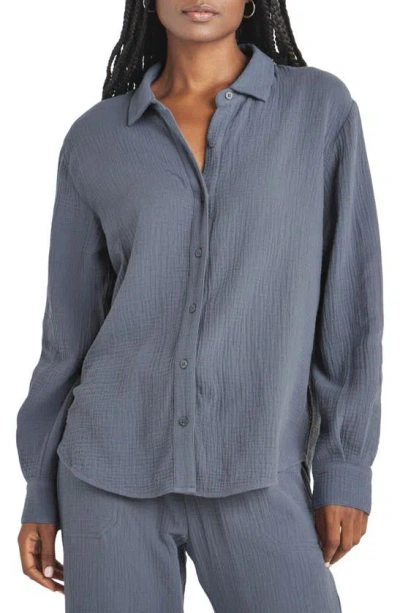 Splendid Adele Oversize Cotton Gauze Button-up Shirt In Washed Ash Navy