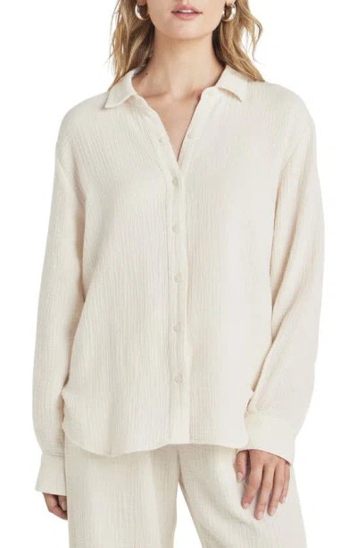 Splendid Adele Oversize Cotton Gauze Button-up Shirt In White Sand