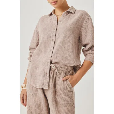 Splendid Adele Oversize Cotton Gauze Button-up Shirt In Neutral