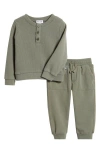 Splendid Adenture Thermal Knit Henley & Joggers Set In Green