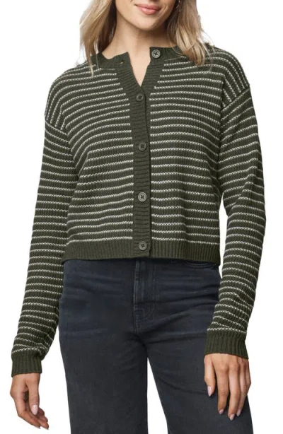Splendid Amber Stripe Crop Cotton & Wool Blend Cardigan In Green