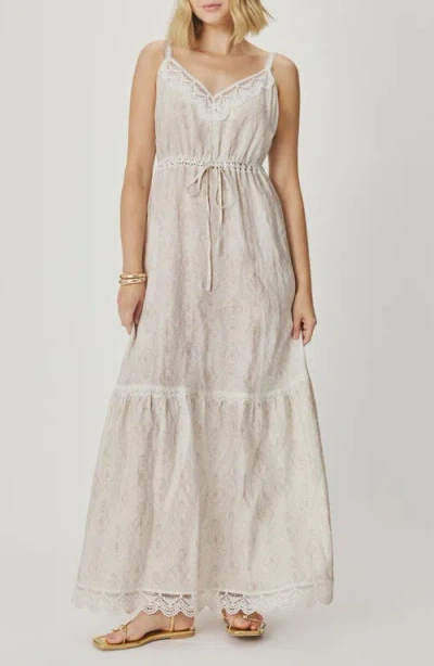 Splendid Anastasia Lace Trim Print Sleeveless Maxi Dress In White