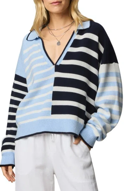 Splendid Arden Striped Polo Sweater In Sea Breeze Multi