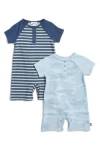Splendid Assorted Camo Stripe 2-pack Romper In Light Blue Camo/navy Stripe