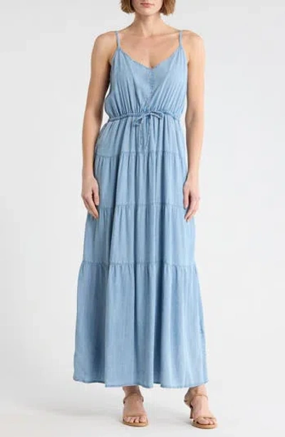 Splendid Audriana Denim Tiered Maxi Dress In Blue