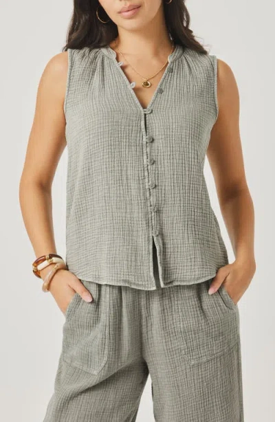 Splendid Ava Cotton Gauze Button-up Tank In Gray