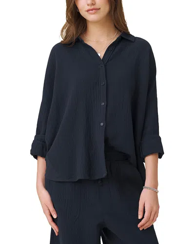 Splendid Ava Gauze Button Down Shirt In Blue