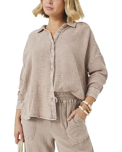 Splendid Ava Gauze Button Down Shirt In Brown