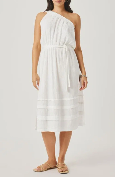 Splendid Ava One-shoulder Gauze Midi Dress In White