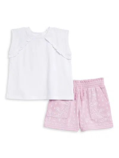 Splendid Kids' Baby Girl's & Little Girl's Ruffle Tee & Print Shorts Set In White