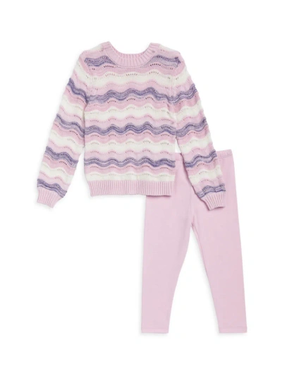 Splendid Baby Girl's & Little Girl's Striped Lace Sweater & Leggings Set In Peony