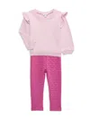 Splendid Baby Girl's Hibiscous Hearts 2-piece Ruffle Sweatshirt & Pants Set In Primrose