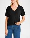 Splendid Lacey Relaxed V-neck T-shirt In Black