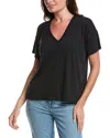 Splendid V-neck Cotton Blend T-shirt In Black