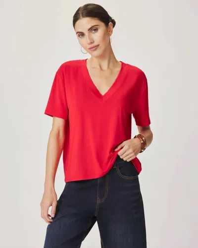 Splendid Bamboo V-neck Tee Shirt In Scarlet In Red