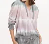 Splendid Beam Tie Dye Terry Pullover Hoodie In Dark Grey Melange In Pink
