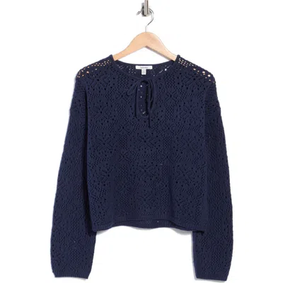 Splendid Beckham Cotton Blend Openwork Sweater In Blue