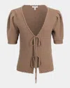 Splendid Beverley Tie-front Sweater In Brown Sugar