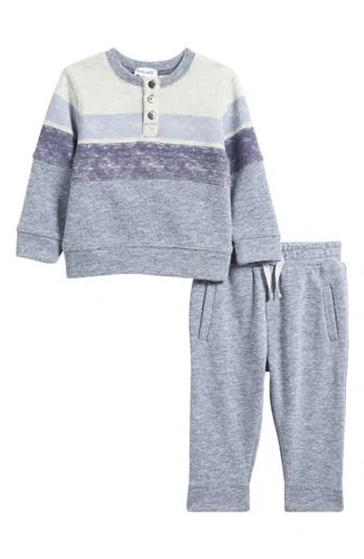 Splendid Babies'  Blake Block Stripe Henley Sweatshirt & Sweatpants Set In Multi