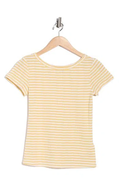 Splendid Boat Neck Pointelle T-shirt In Yellow