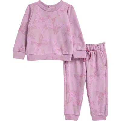 Splendid Babies'  Bow Print Sweatshirt & Joggers Set In Rose Multi