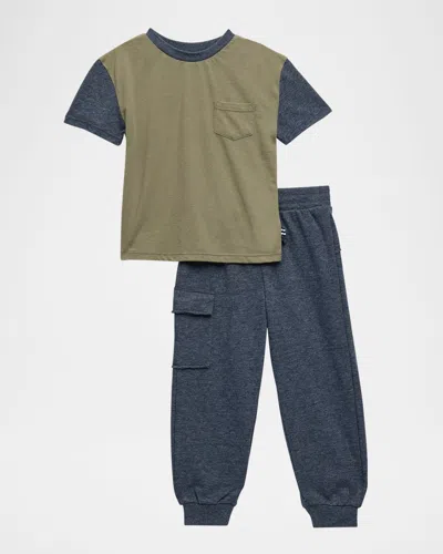 Splendid Kids' Baby Boy's & Little Boy's 2-piece Colorblock T-shirt & Joggers Set In Olive