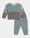 Splendid Boy's Washed Colorblock Sweatshirt & Joggers Set In Glacier