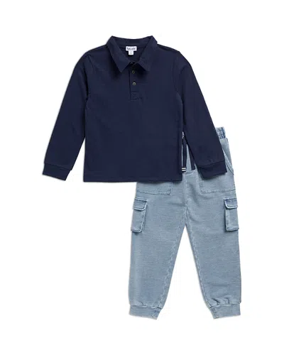 Splendid Boys' Long Sleeve Polo Shirt & Cargo Jogger Pants Set - Little Kid In Blue