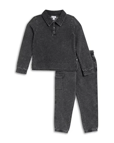 Splendid Boys' Overdye Long Sleeved Polo Shirt & Pants Set - Little Kid In Black