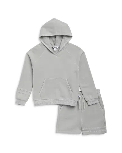 Splendid Boys' Striped Detail Hoodie & Shorts Set - Little Kid In Mineral Grey