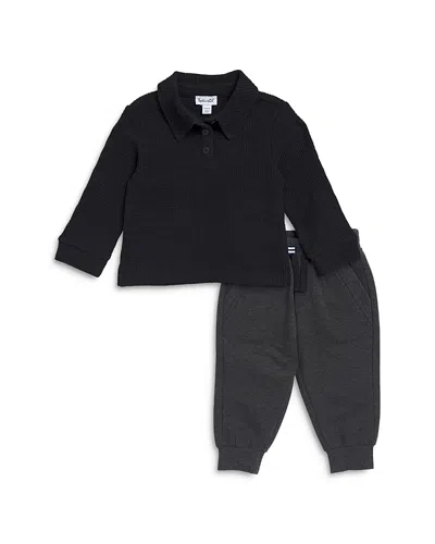 Splendid Boys' Textured Long Sleeved Top & Jogger Pants Set - Little Kid In Black