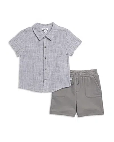 Splendid Boys' Toes In The Sand Button Front Shirt & Shorts Set - Little Kid, Big Kid In Black