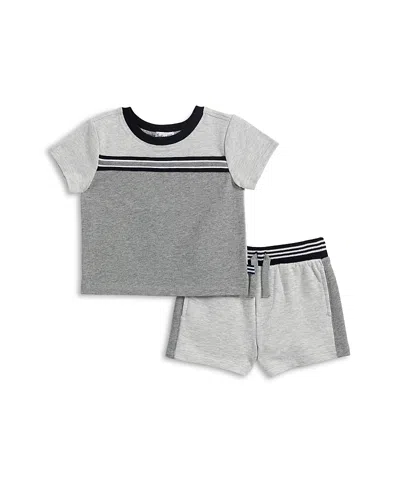 Splendid Boys' Tone Heather Stripe Short Sleeved Tee & Shorts Set - Baby In Gray
