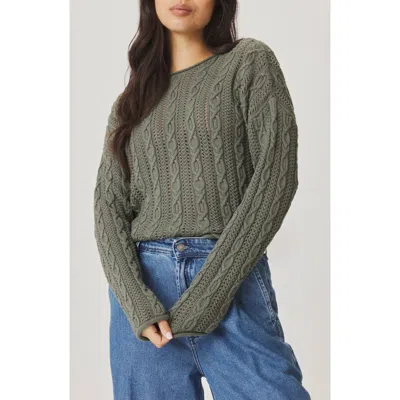 Splendid Brennan Cable Knit Cotton Sweater In Green