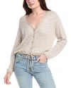 Splendid Bri Stripe Rib Blouson Sleeve Cardigan In Brown