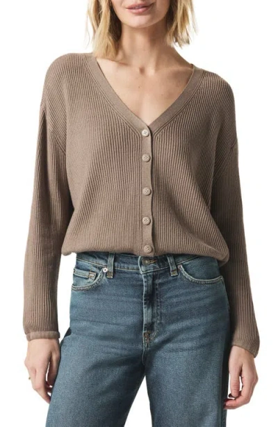 Splendid Bri Rib Blouson Sleeve Cardigan In Brown Sugar