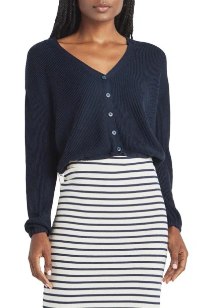 Splendid Bri Rib-knit Drop-shoulder Cardigan In Navy