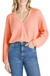 Splendid Bri Rib Blouson Sleeve Cardigan In Persimmon